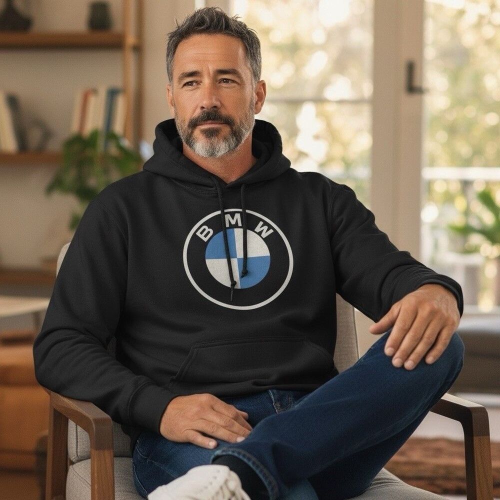 BMW Roundel Logo Pullover Hoodie Unisex Size M Black Graphic Print